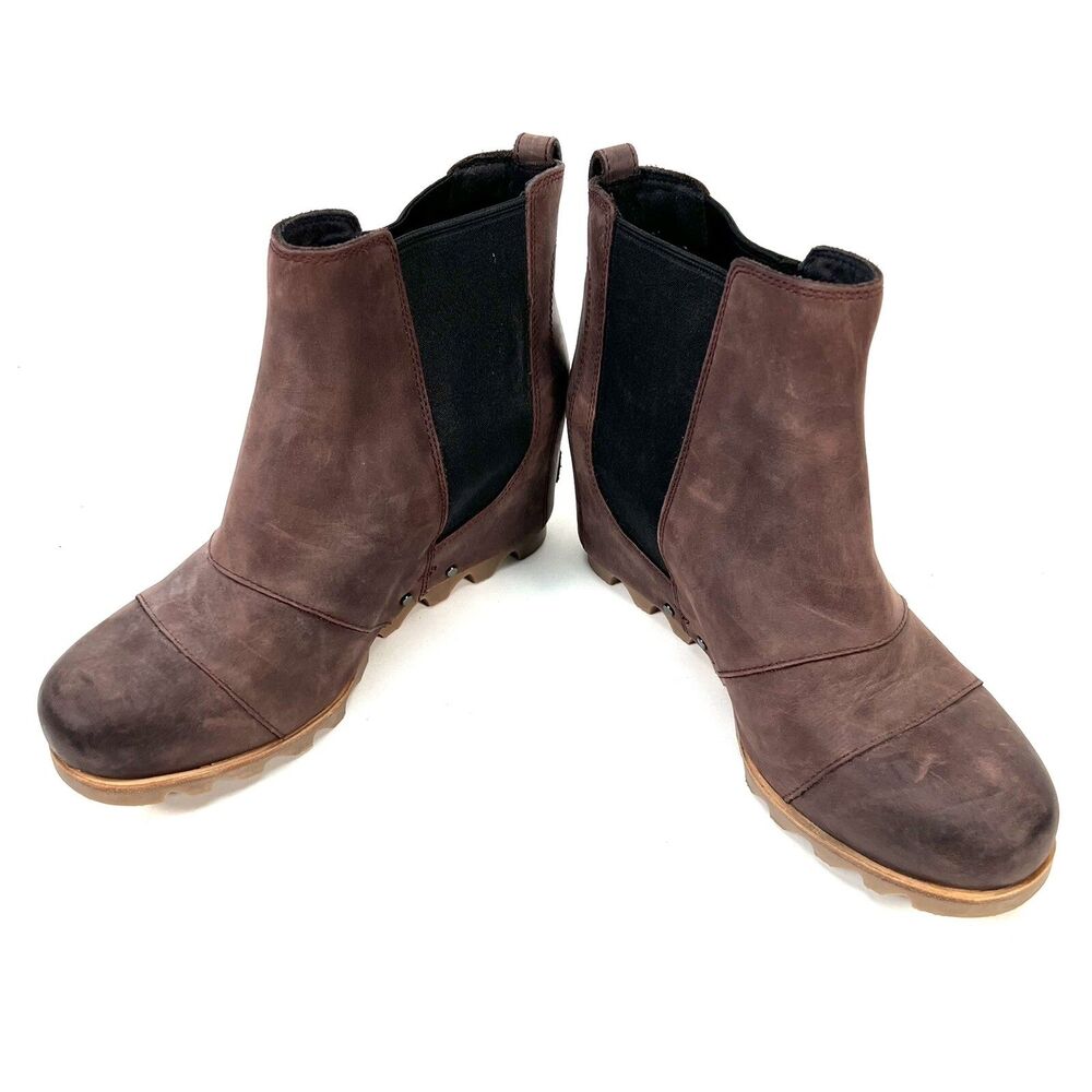 Sorel Lea Wedge Boots Burgundy Red Leather Ankle Booties Size 9 NL2704-628
